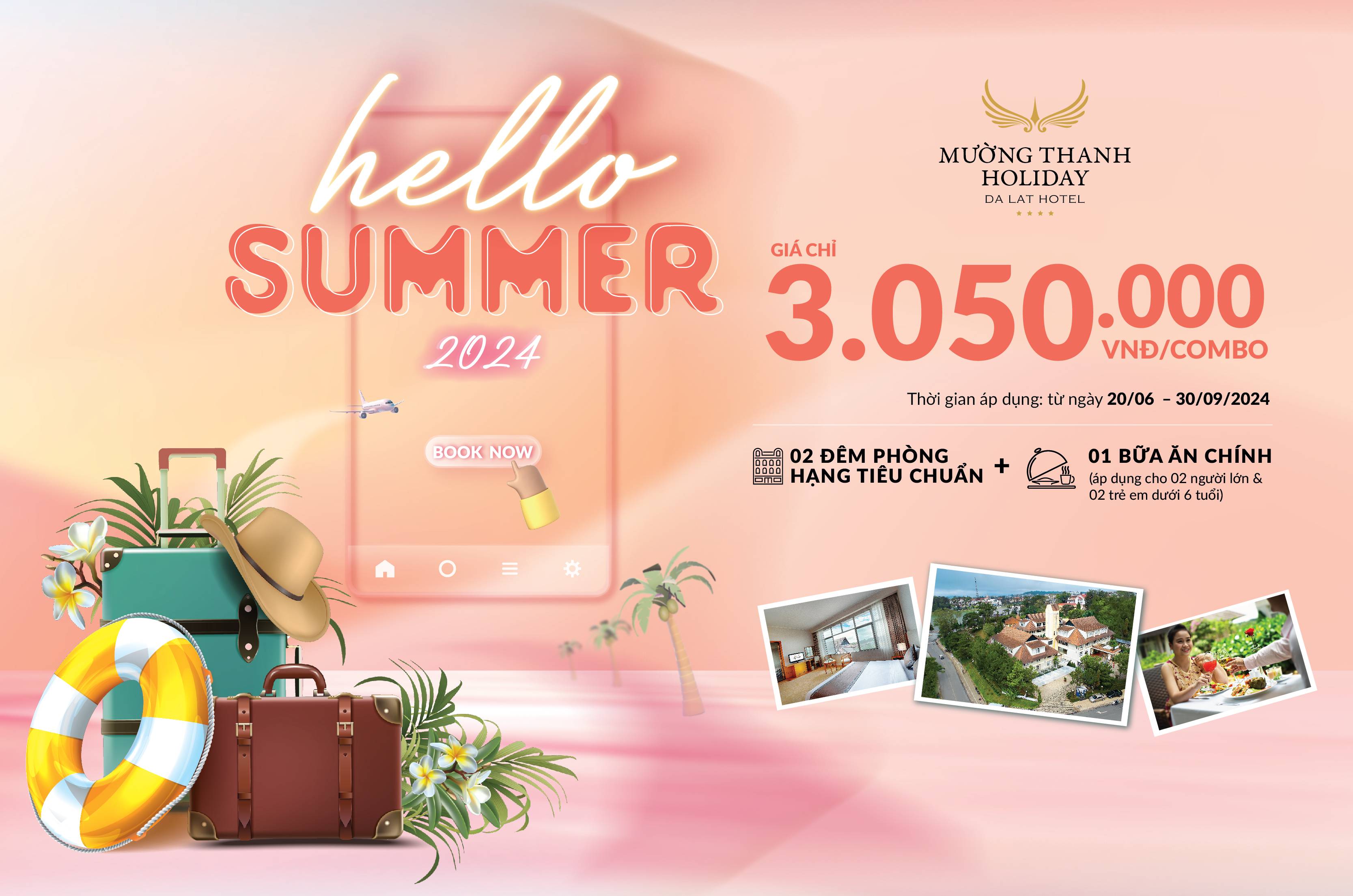 [HELLO SUMMER - ĐÀ LẠT] Nghỉ dưỡng 3N2Đ + 01 bữa ăn chính dành cho 02 người lớn và 02 trẻ em dưới 06 tuổi