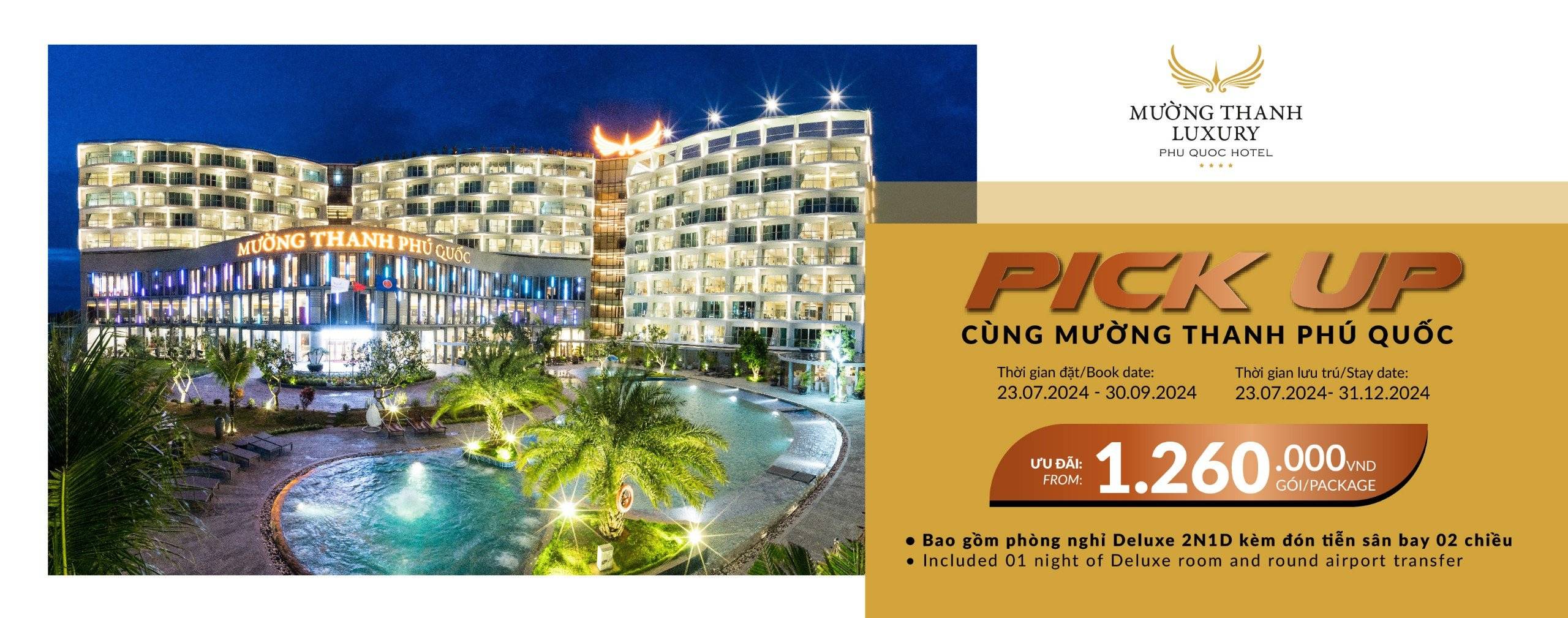 [PICK UP CÙNG MƯỜNG THANH PHÚ QUỐC] Nghỉ dưỡng 2N1Đ + đưa đón sân bay 02 chiều dành cho 02 người lớn và 02 trẻ em dưới 6 tuổi