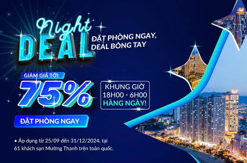 [NIGHT DEAL - ƯU ĐÃI TỚI 75%] áp dụng đặt phòng tại 61 Khách sạn Mường Thanh