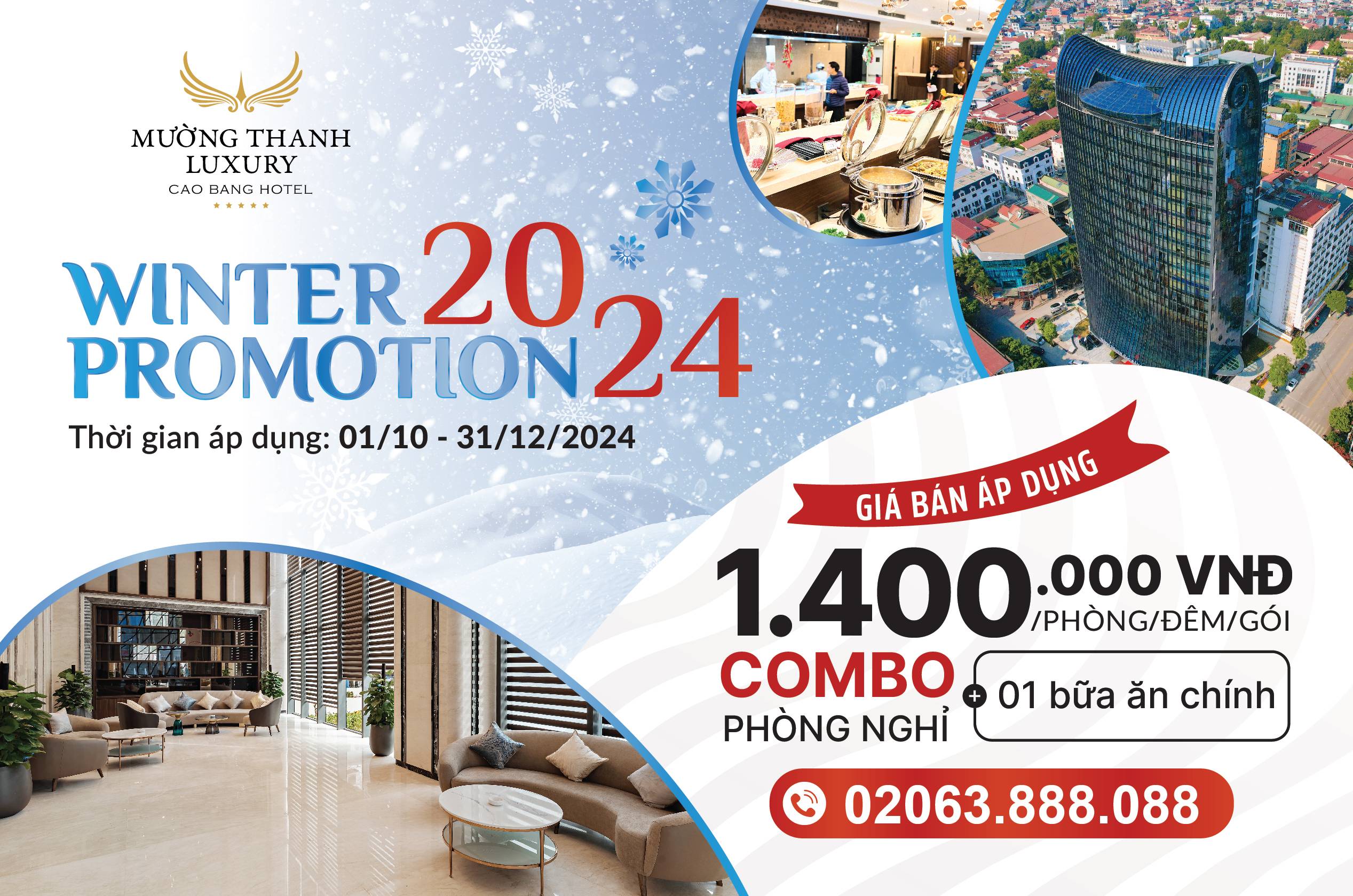 [WINTER PROMOTION 2024 | CAO BẰNG] Nghỉ dưỡng 2N1Đ + 01 bữa ăn chính dành cho 02 người lớn và 02 trẻ em dưới 6 tuổi 