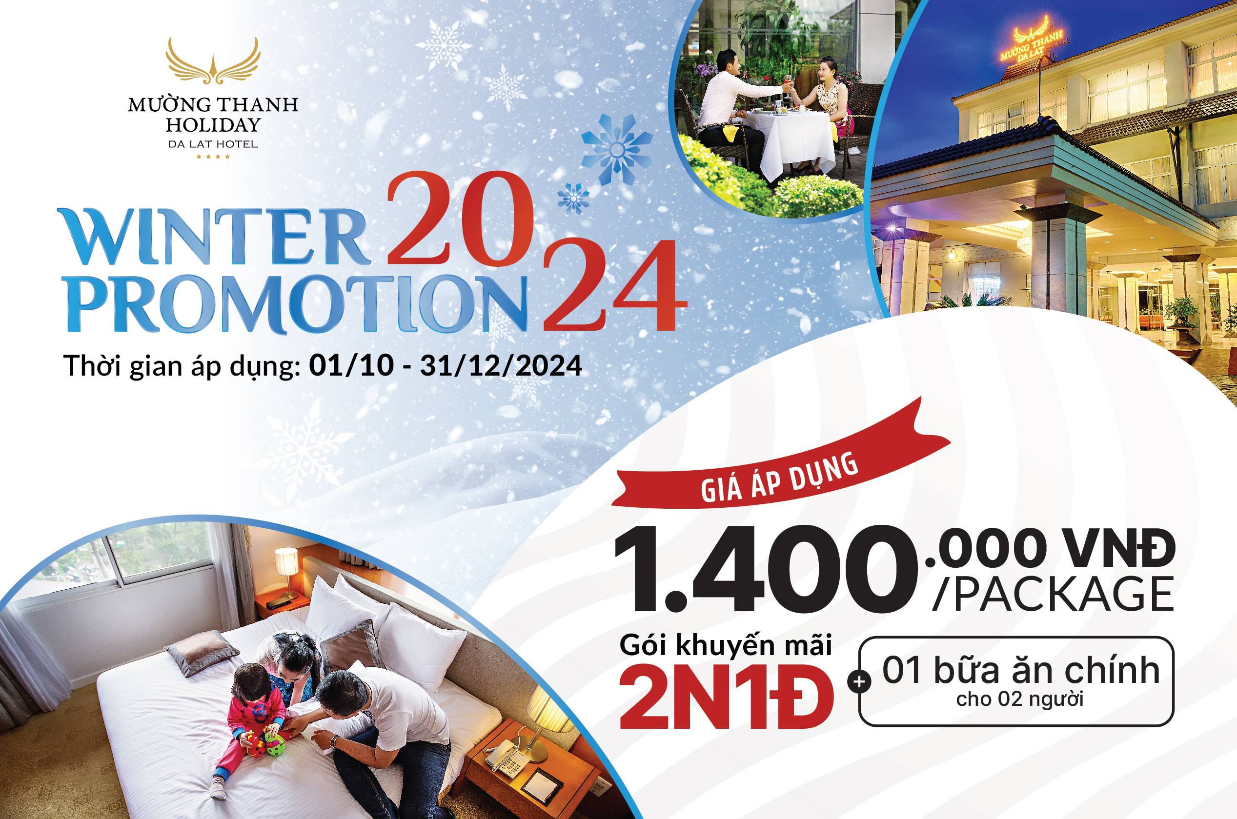 [WINTER PROMOTION - ĐÀ LẠT] Nghỉ dưỡng 2N1Đ + 01 bữa ăn chính dành cho 02 người lớn và 02 trẻ em dưới 06 tuổi