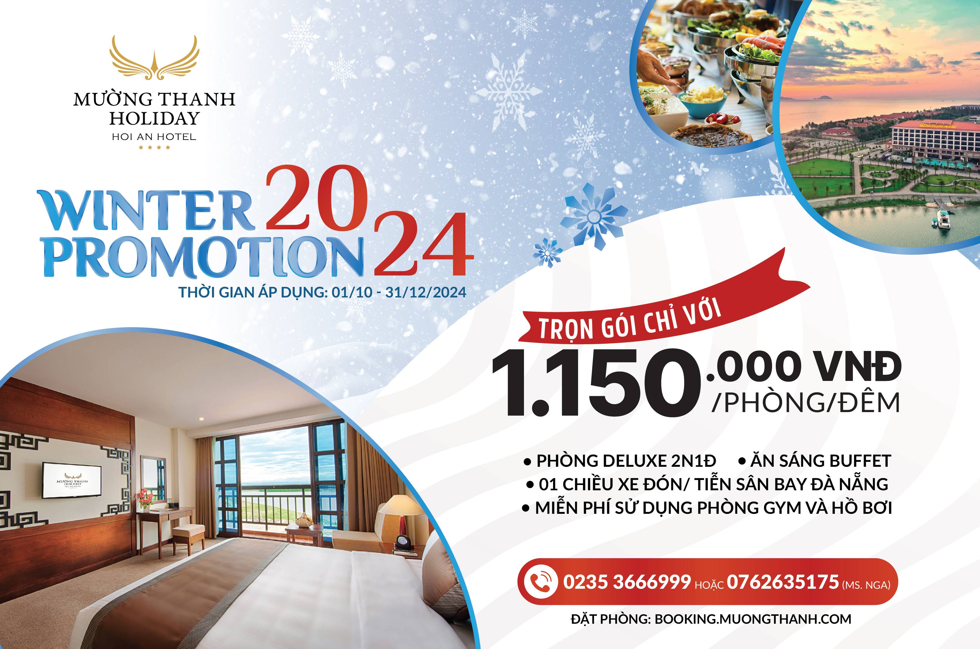 [WINTER PROMOTION I HỘI AN] Nghỉ dưỡng 2N1Đ + 1 chuyến xe 1 chiều đón/ tiễn sân bay dành cho cho 2 người lớn và 2 trẻ em dưới 6 tuổi. 