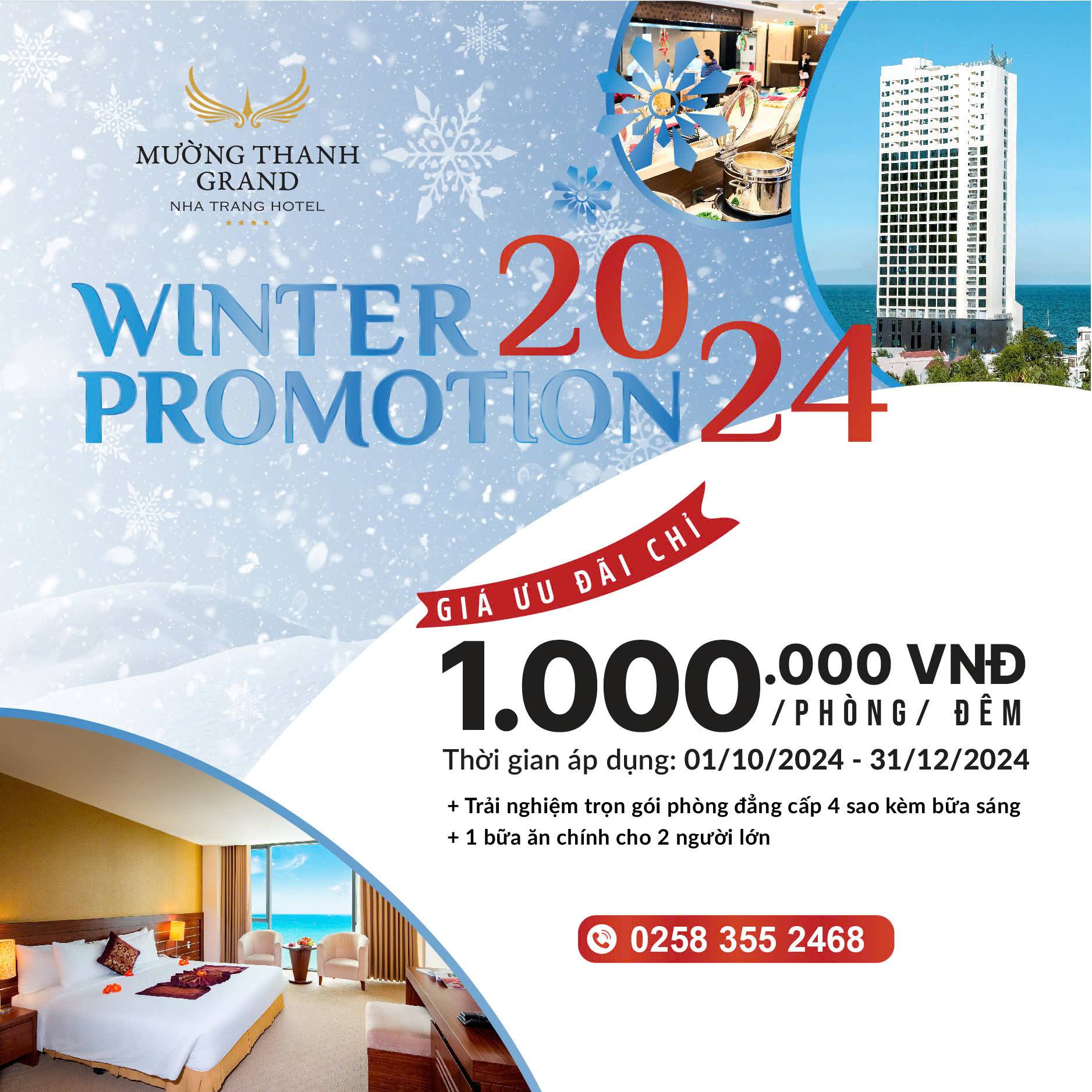 [WINTER PROMOTION  NHA TRANG] Nghỉ dưỡng 2N1Đ + Set ăn menu cho 2 khách