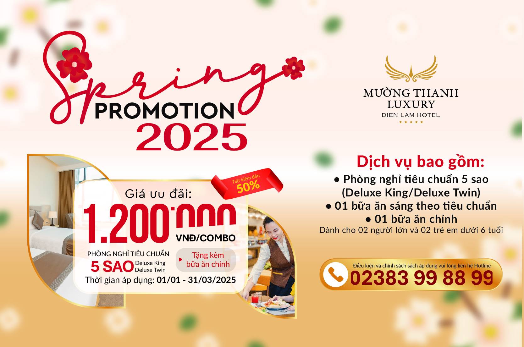 [SPRING PROMOTION | DIỄN LÂM] Nghỉ dưỡng 2N1Đ + 01 bữa ăn chính cho 02 người lớn và 02 trẻ em dưới 6 tuổi