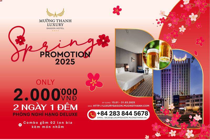 [SPRING PROMOTION 2025 | LUXURY SÀI GÒN] Nghỉ dưỡng 2N1D + combo 02 lon bia kèm món nhắm