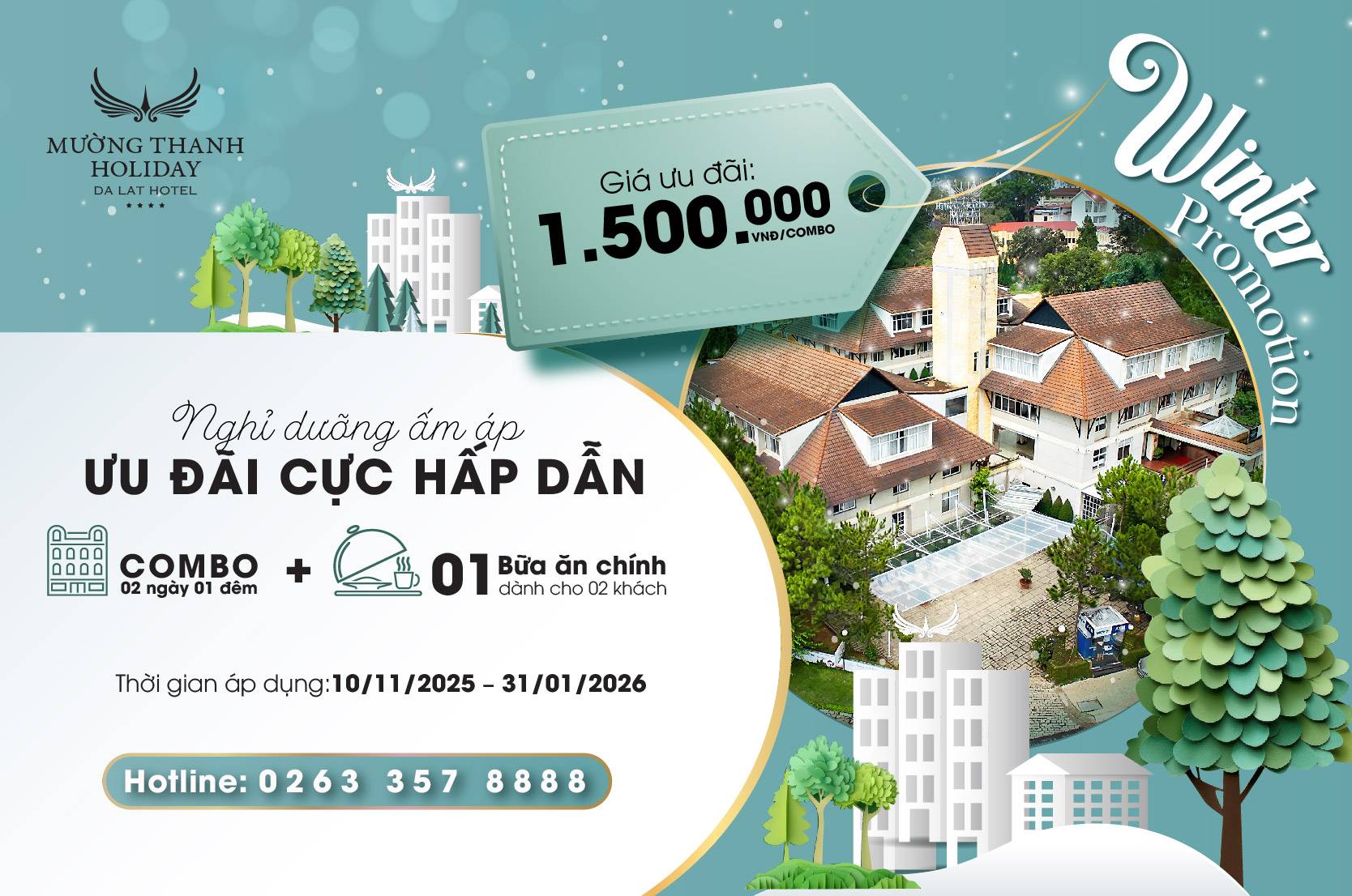 [WINTER PACKAGE  ĐÀ LẠT] Nghỉ Dưỡng 2n1đ + Tặng Kèm 01 Bữa Ăn Chính
