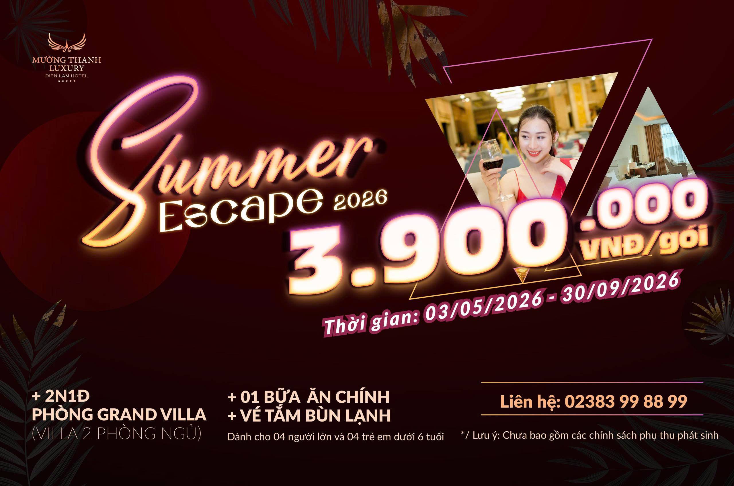 [SUMMER ESCAPE 2026 | DIỄN LÂM] Nghĩ dương 2N1Đ + 01 bữa ăn chính + Vé tắm bùn lạnh dành cho 04 người lớn và 04 trẻ em dưới 6 tuổi